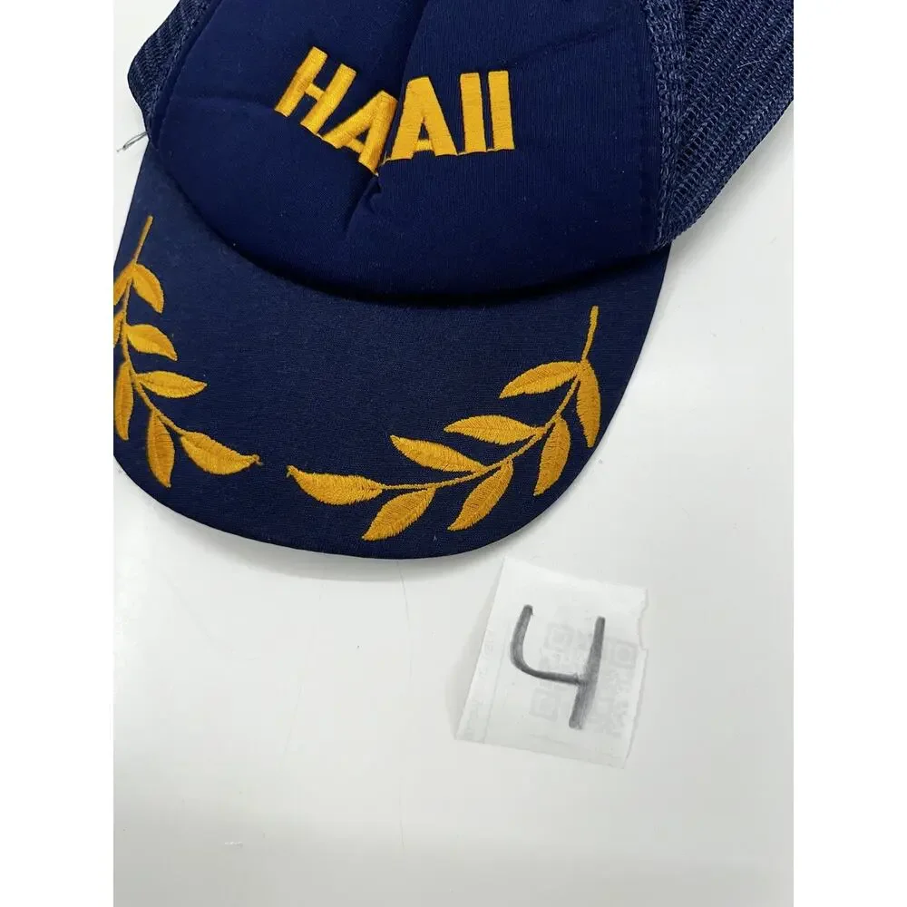 R.O.C Trucker Hat Hawaii Mesh Adjustable Snap Back Cap Blue Yellow Leafs Vintage